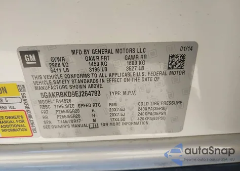 2014 Buick Enclave Leather z USA, uszkodzony, nr VIN 5GAKRBKD9EJ264783